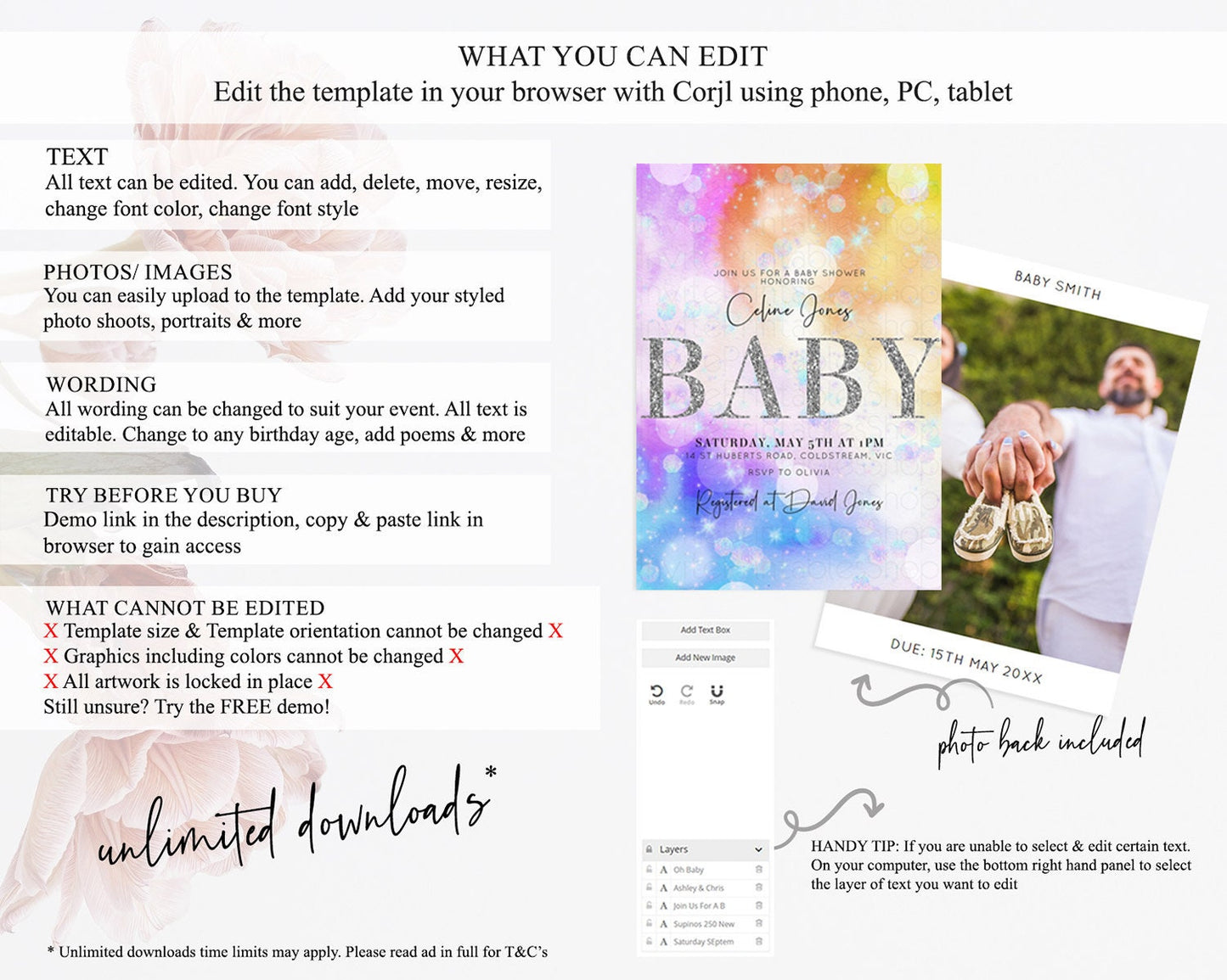 Rainbow Baby Shower Invitation Pastel Rainbow Baby Invitation Pastel Watercolor Invitation Colorful Ombre Sprinkle Shower D10690