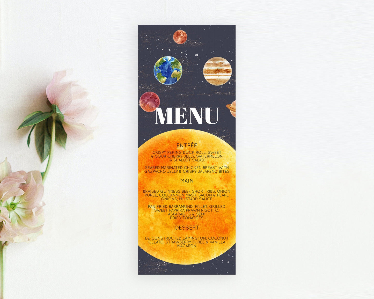 Space Menu Space Menu Template First Trip Around the Sun Table Decor Planets Solar System ONE year Food Menu Dinner Dessert Menu D10430