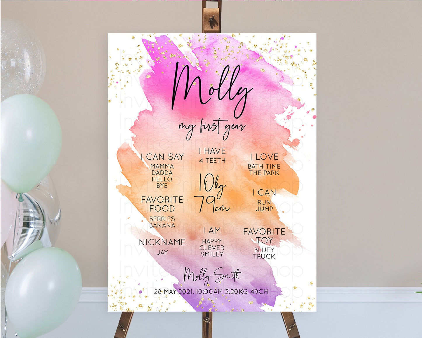 Editable Pastel First Birthday Milestone Board Pastel Rainbow Milestone Post