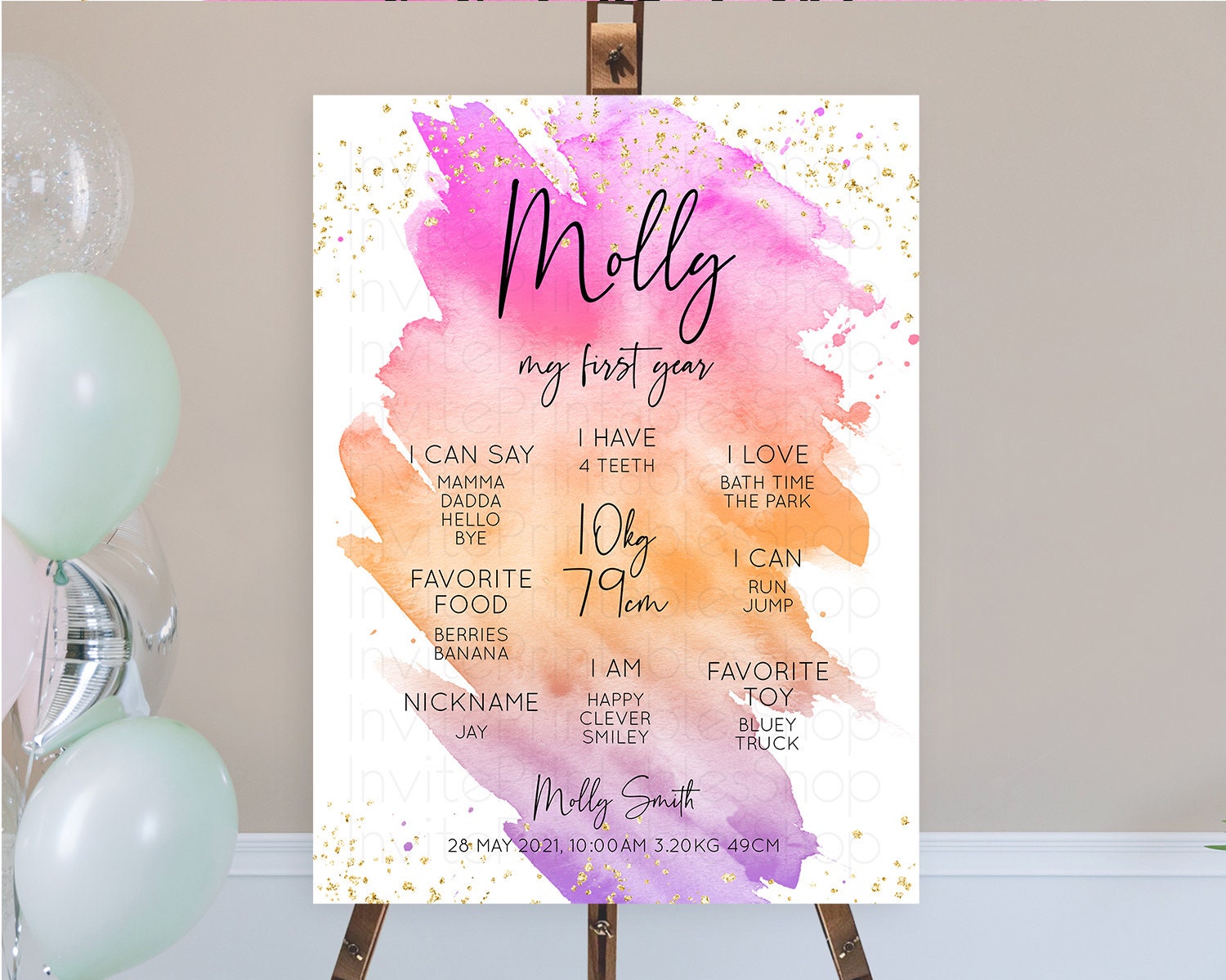 Editable Pastel First Birthday Milestone Board Pastel Rainbow Milestone Post