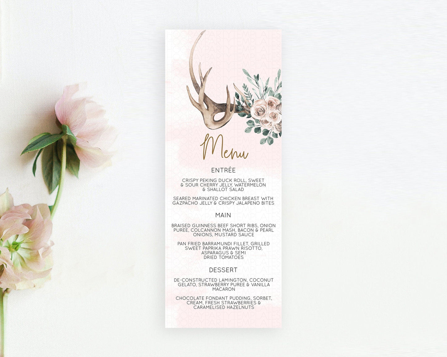 Secret Garden Menu Wildflower Menu Template Pastel Flower Garden Table Decor Boho Floral Dinner Dessert Floral Party Food Menu D11010