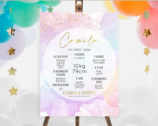 Editable Pastel First Birthday Milestone Board Pastel Rainbow Milestone Post