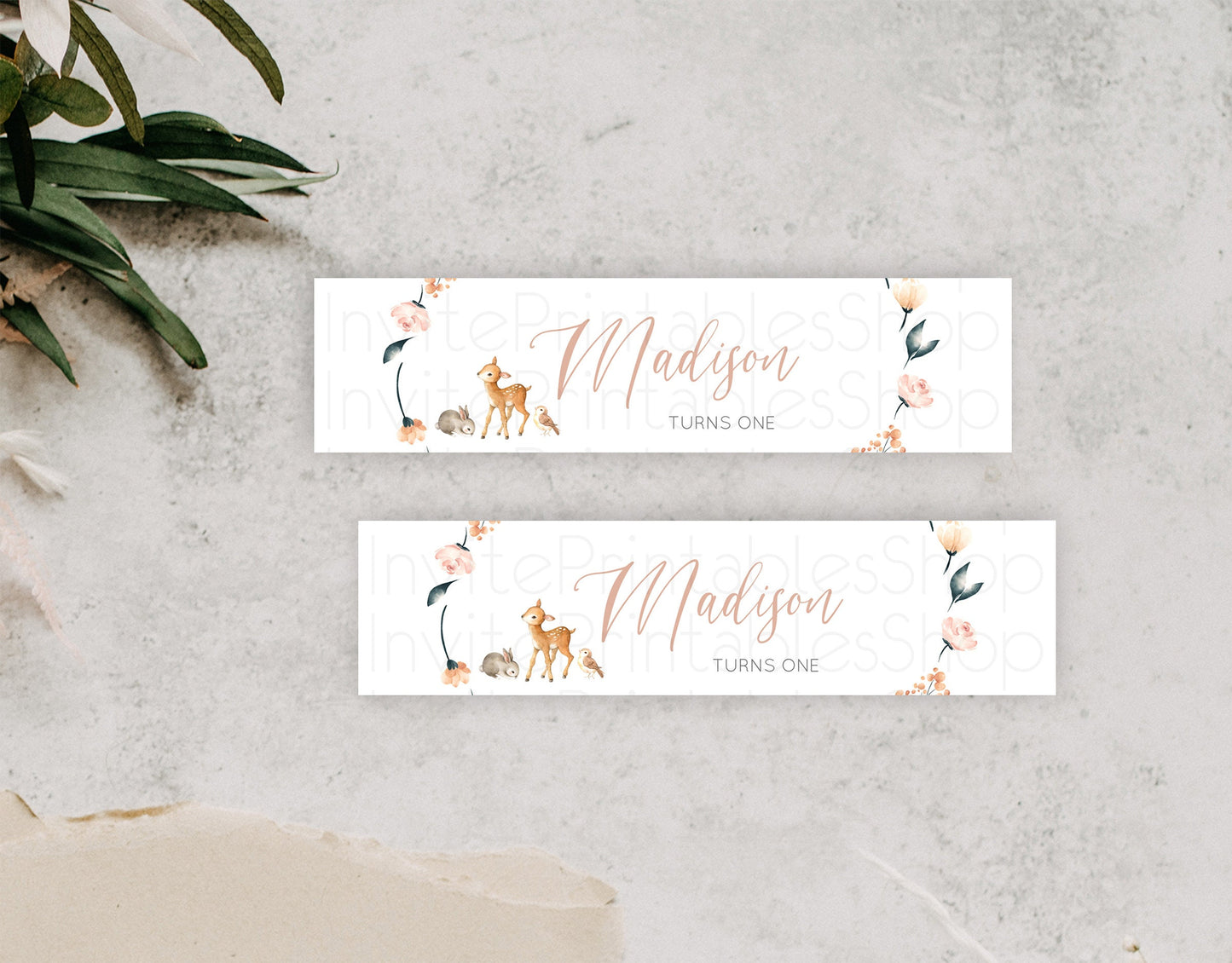 Fawn Deer Water Label Template Pastel Floral Deer Enchanted Forest Butterfly Party Decor Birthday Baptism Baby Shower Bridal Shower D10241