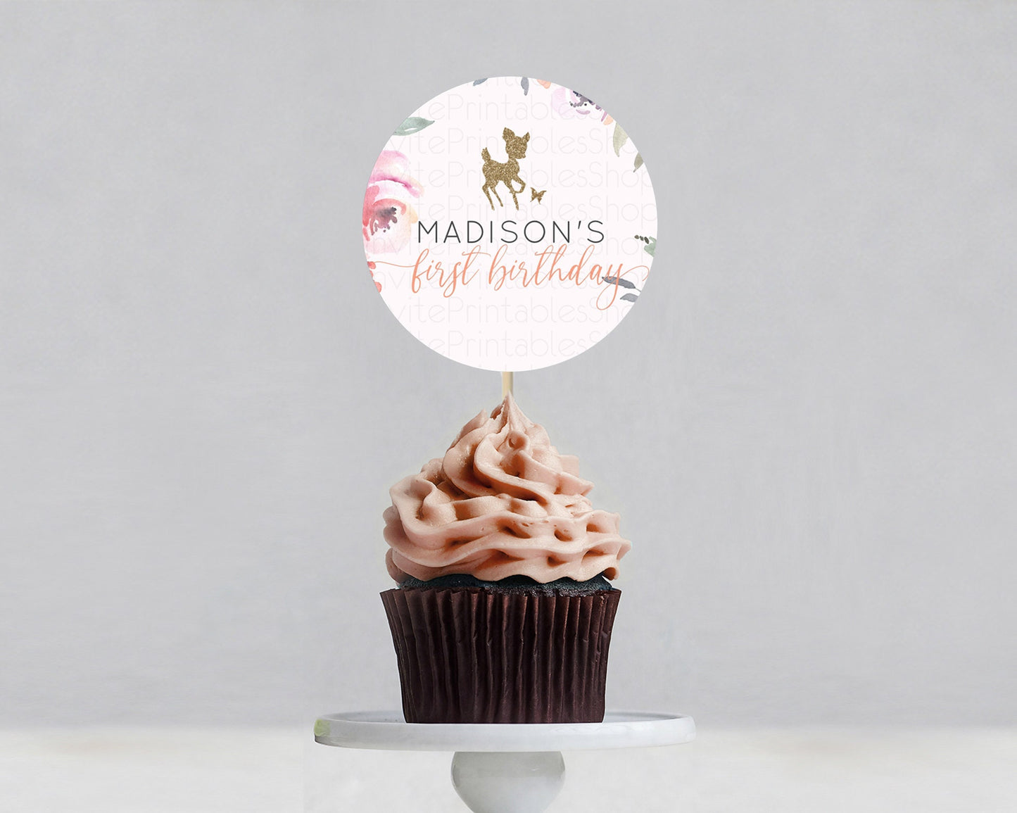 Fawn Cupcake Toppers Deer Cupcake Toppers Enchanted Forest Party Butterfly Pastel Flowers Woofland Cupcake Toppers First Birthday D10196