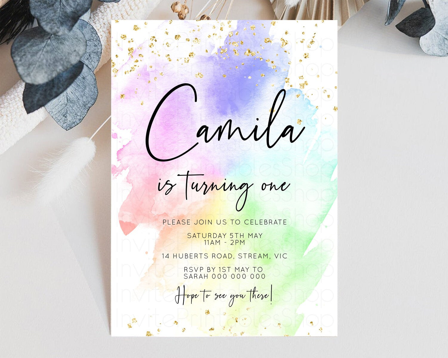 Editable Rainbow Birthday Invitation Pastel Rainbow Birthday Invitation Ombr