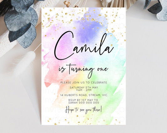 Editable Rainbow Birthday Invitation Pastel Rainbow Birthday Invitation Ombr