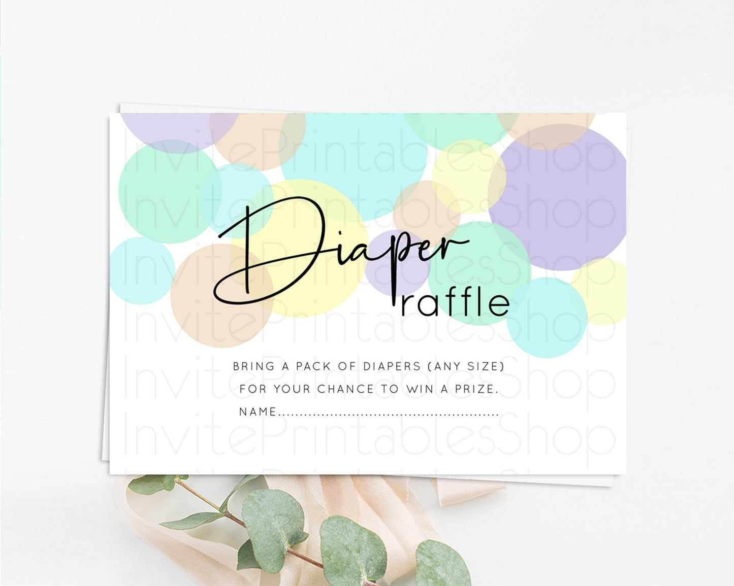 Rainbow Diaper Raffle Card Pastel Sprinkles Diaper Raffle Insert Rainbow Confetti Diaper Ticket Colorful Bubbles Pastel Raffle Game D10412