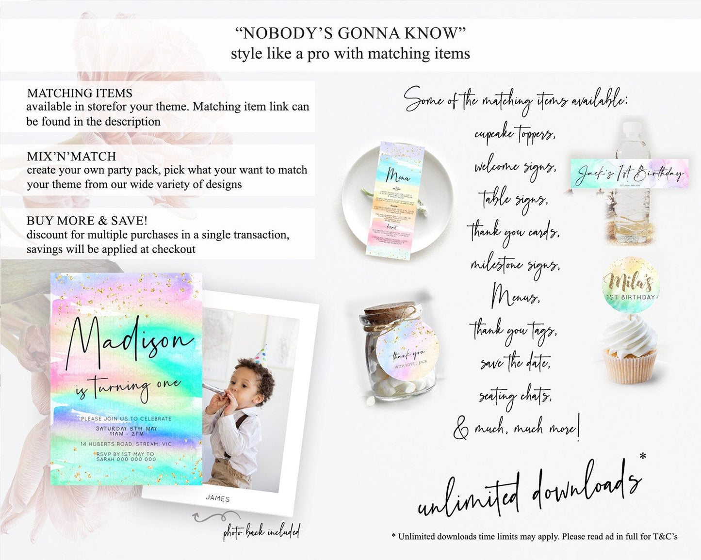 Pastel Birthday Invitation Ombre Watercolor Birthday Invitation Glitter Rainbow Color Splash 1st 2nd 3rd Birthday Invitation D23030