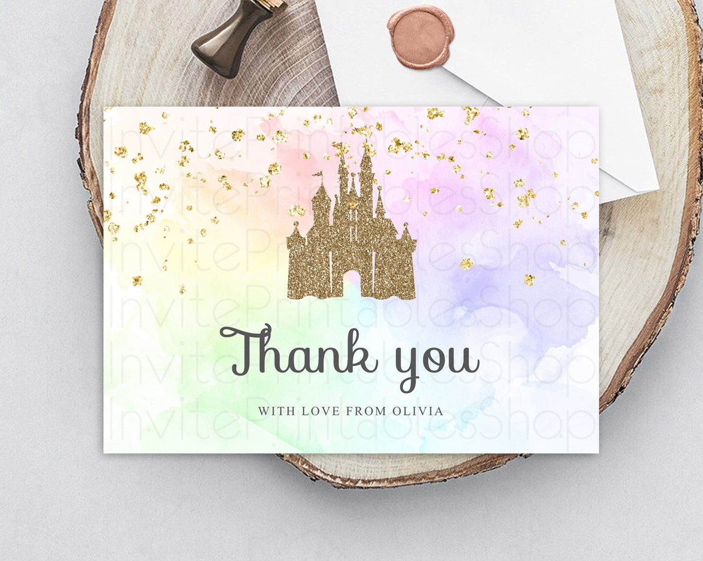 Princess Thank You Pastel Princess Thank You Card Pastel Rainbow Thank You Cards Colorful Enchanted Castle Teacher Thank You Cards D10658