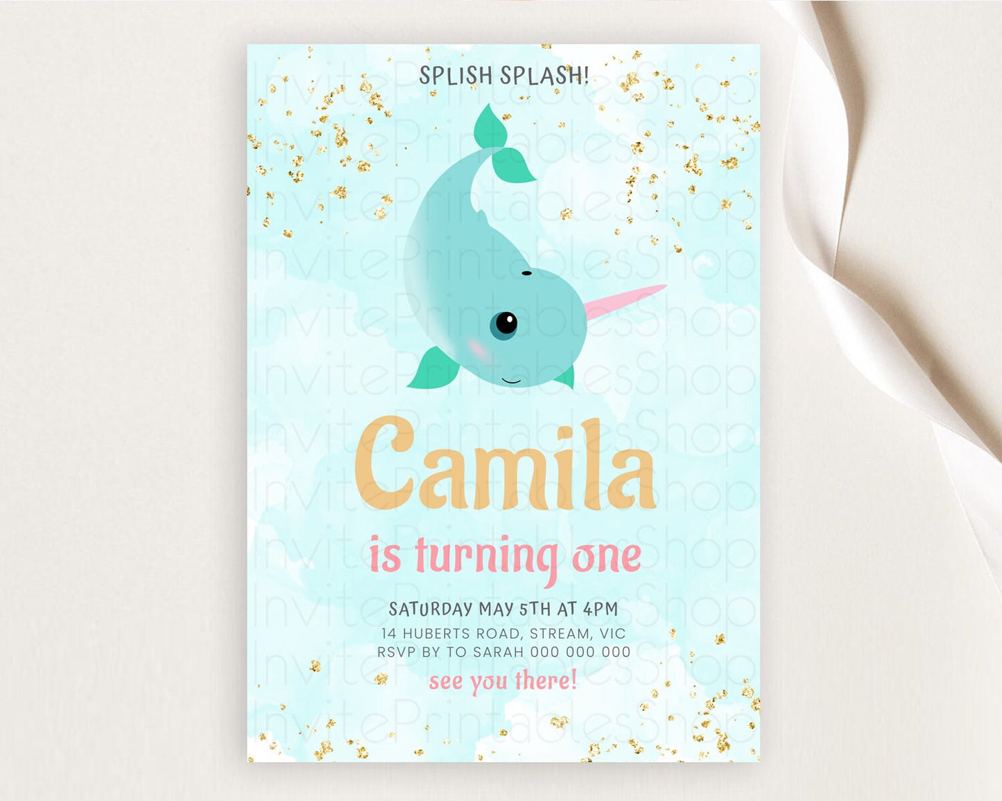 Narwhal Birthday Invitation Narwhal Unicorn Invitation Rainbow Sea Pastel Under Sea Unicorn Narwhal Party 3rd 2nd 1st First Birthday D10731