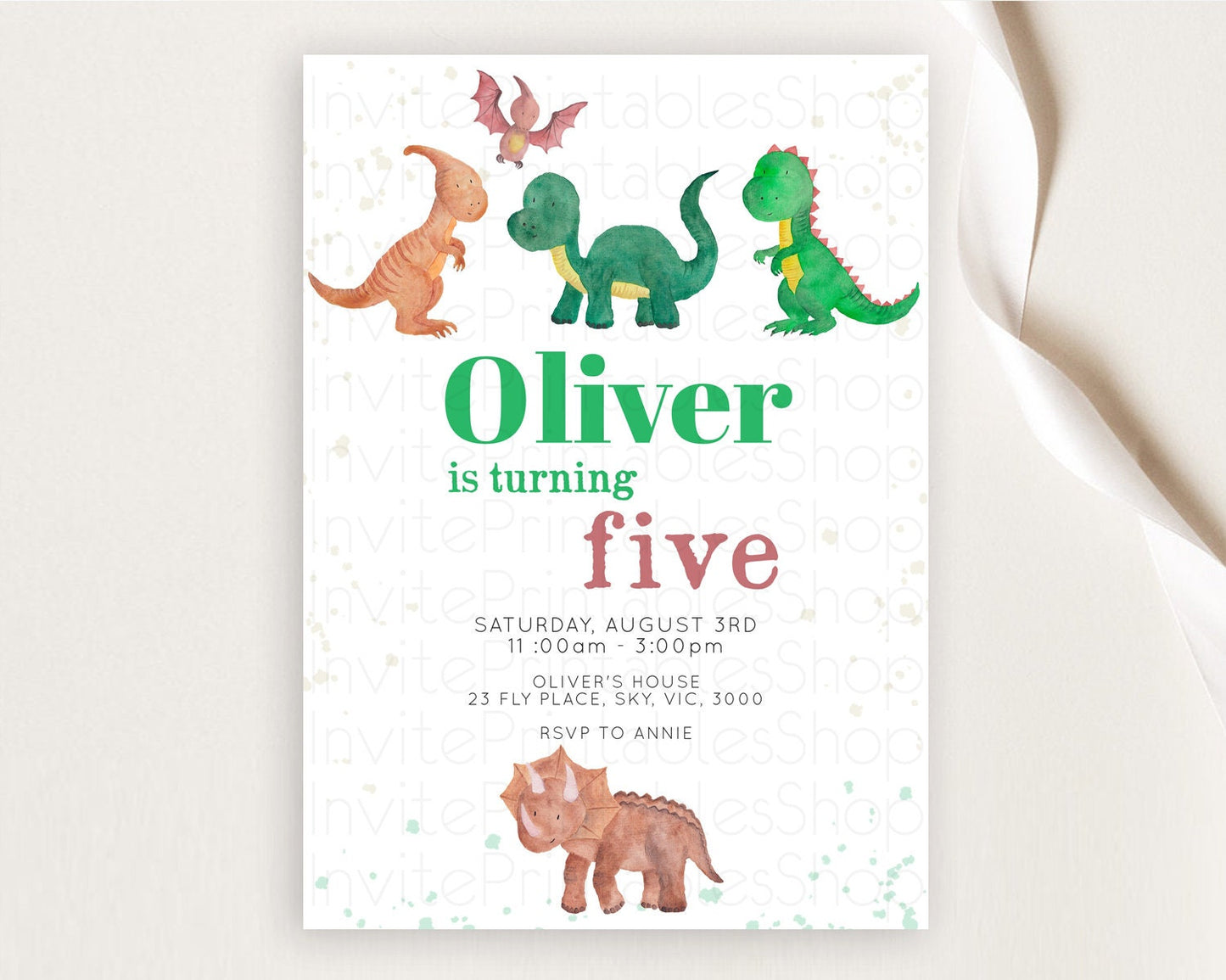 Dinosaur Birthday Invitation Dinosaur Volcano Invitation Watercolor Dinosaur Volcano T-Rex Raptor Jurassic 1st 2nd 3rd Birthday D10153