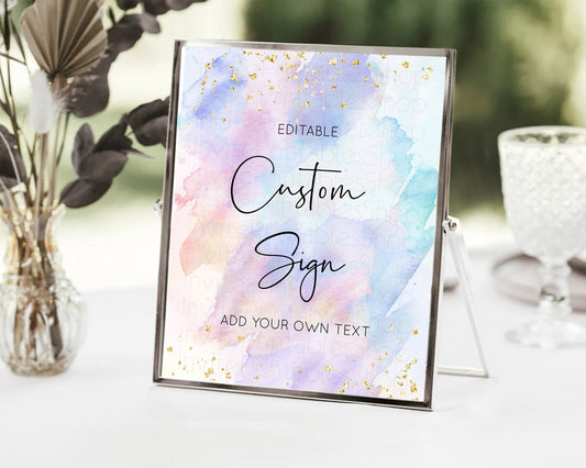 Editable Pastel Sign Ombre Table Sign Decor Pastel Ombre Rainbow Watercolor