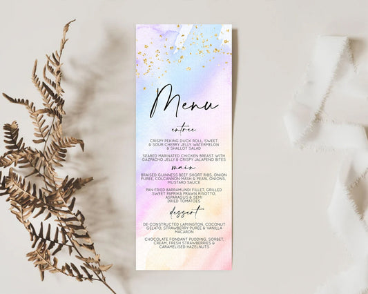 Editable Pastel Menu Pastel Rainbow Menu Template Colorful Pastel Table Deco