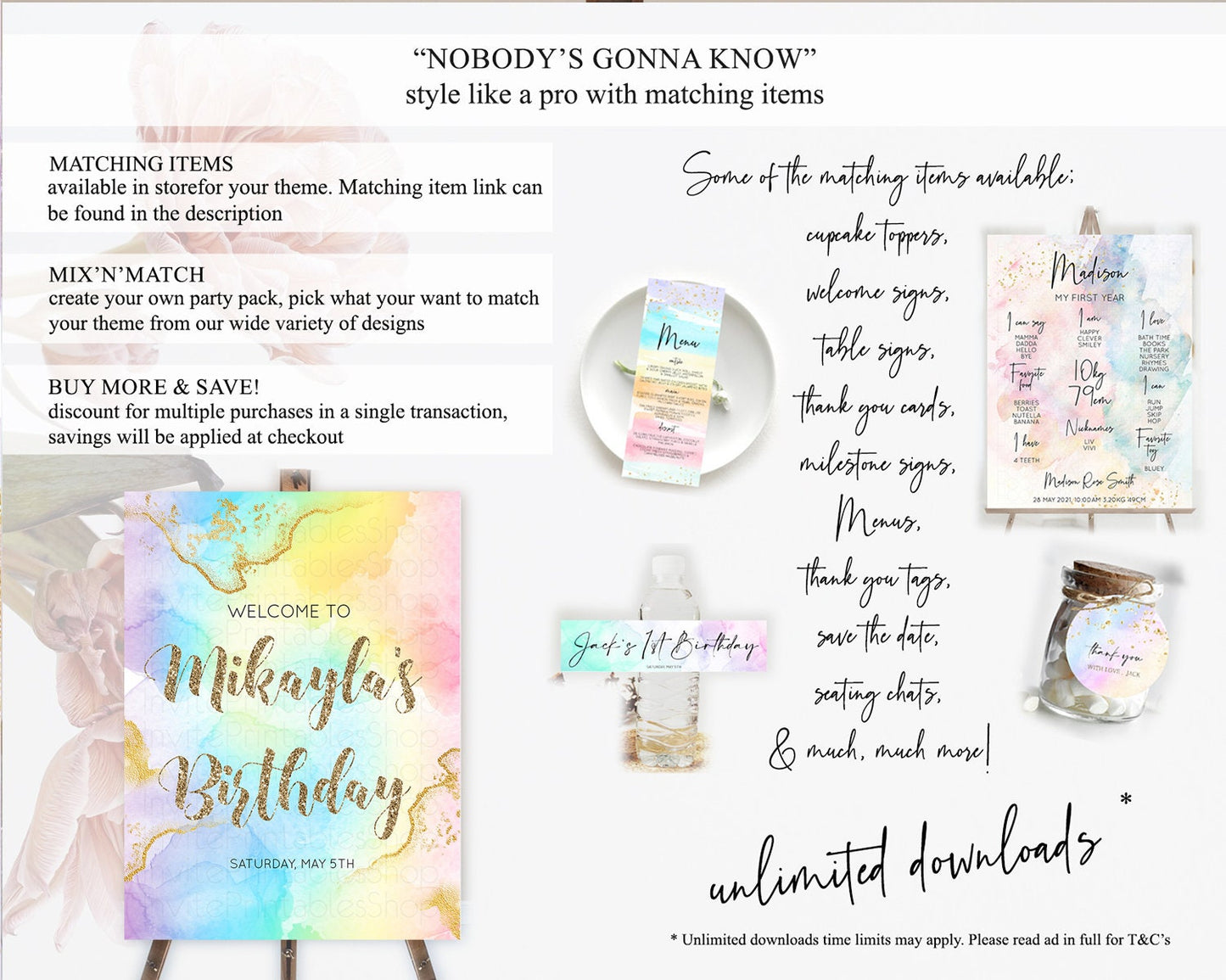 Pastel Welcome Sign Pastel Rainbow Welcome Sign Colorful Rainbow Confetti Watercolor Glitter Pastel First Birthday Welcome Sign D10589