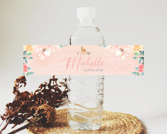 Editable Fawn Deer Water Label Template Pastel Floral Deer Enchanted Forest