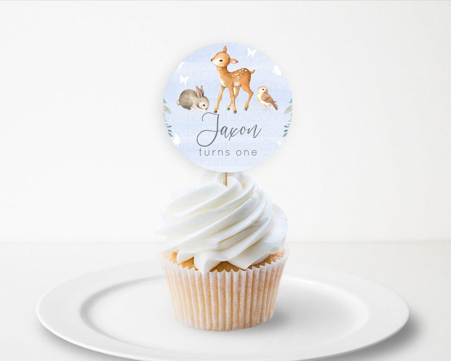 Fawn Cupcake Toppers Deer Cupcake Toppers Enchanted Forest Party Butterfly Pastel Flowers Woofland Cupcake Toppers First Birthday D10920