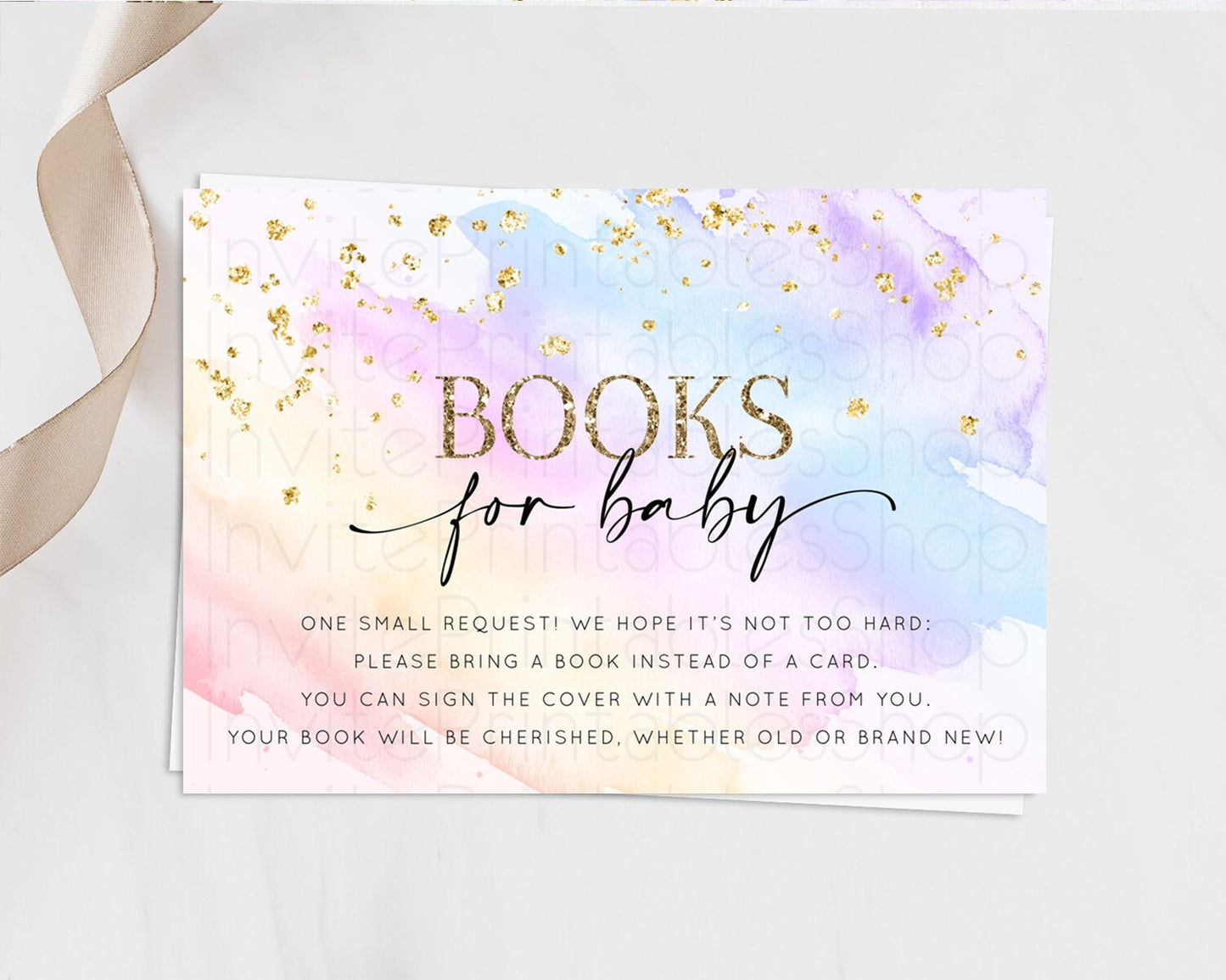 Pastel Books For Baby Card Pastel Rainbow Book Insert Colorful Ombre Watercolor Book Card Confetti Glitter Baby Book Poem Request D10635