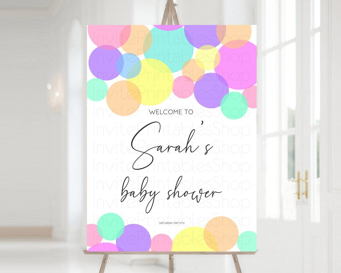Rainbow Baby Shower Welcome Sign Pastel Welcome Board Pastel Rainbow Confetti Welcome Sign Colorful Bubbles Pastel Welcome Sign D10888