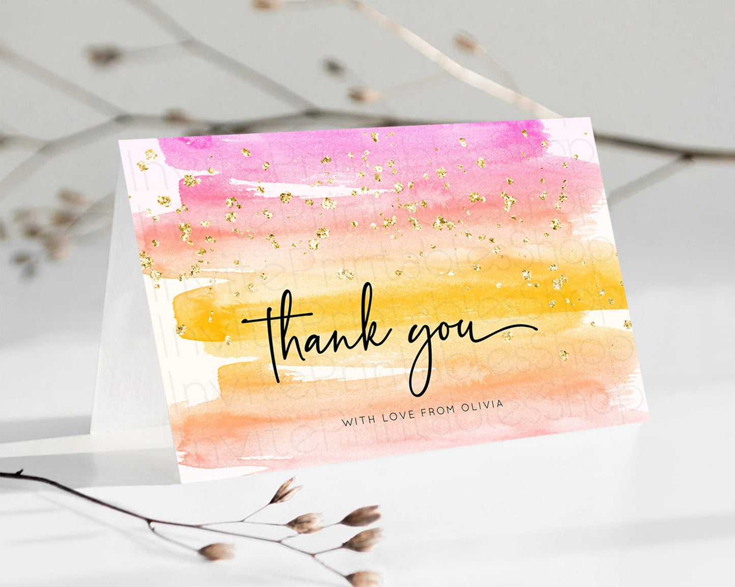 Pastel Thank You Rainbow Thank You Card Colorful Pastel Birthday Thank You Card Confetti Watercolor Pastel Teacher Thank You Cards D10520