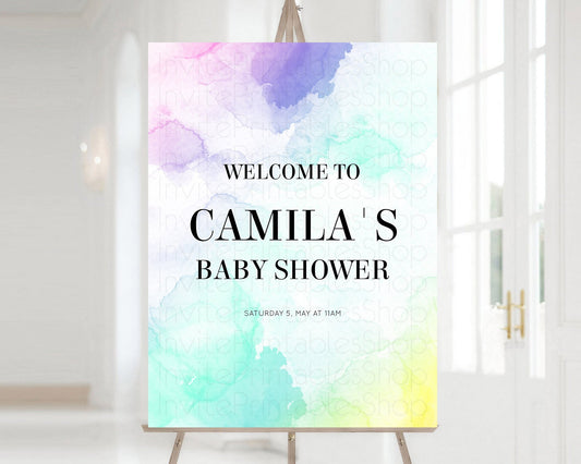 Pastel Baby Shower Welcome Sign Pastel Rainbow Welcome Sign Colorful Rainbow Confetti Watercolor Glitter Décor Pastel  Welcome Sign D10157