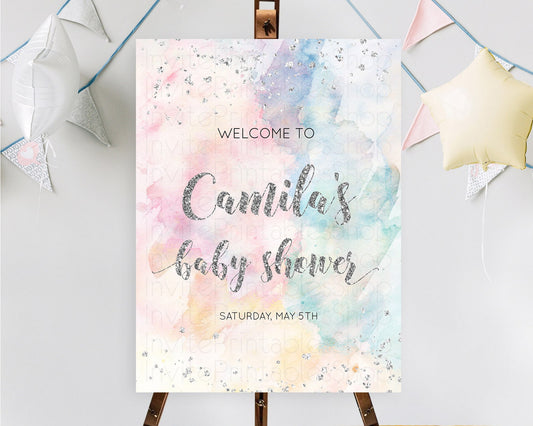 Editable Pastel Rainbow Baby Shower Welcome Sign Pastel Welcome Board Pastel