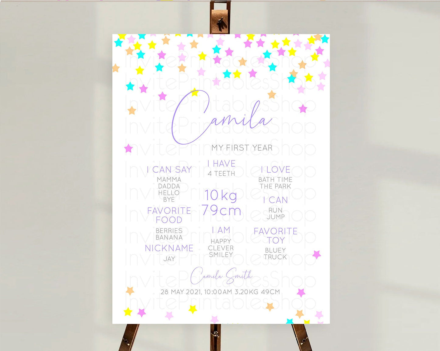 Star First Birthday Milestone Poster Pastel Stars Milestone Shooting Star Rainbow Colorful Confetti Twinkle Little Star 1st Birthday D10397