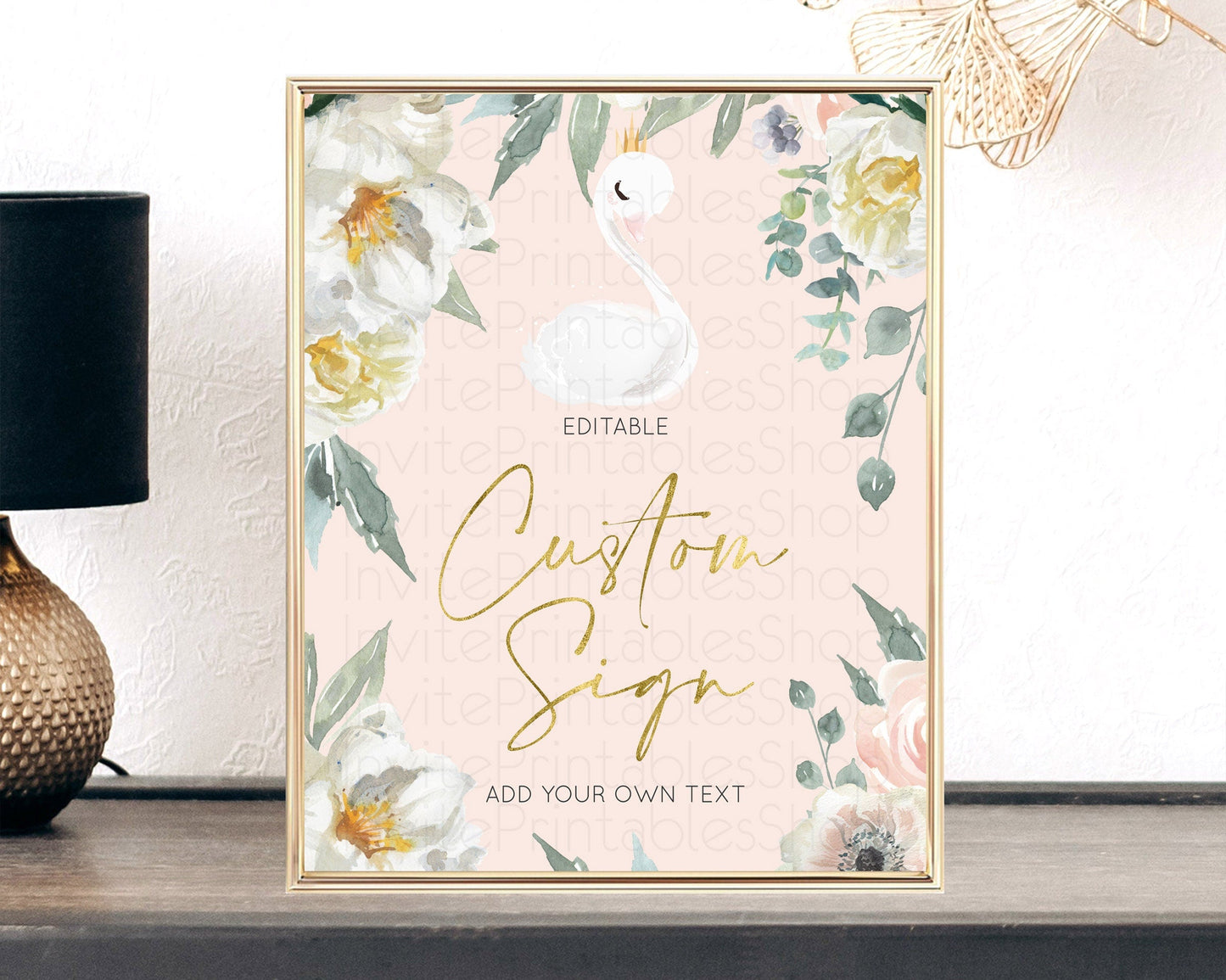 Swan Table Sign Decor Swan Princess Ballet Party Enchanted Swan Lake Secret Garden Pastel Floral 1st Birthday Baptism Baby Shower D10115