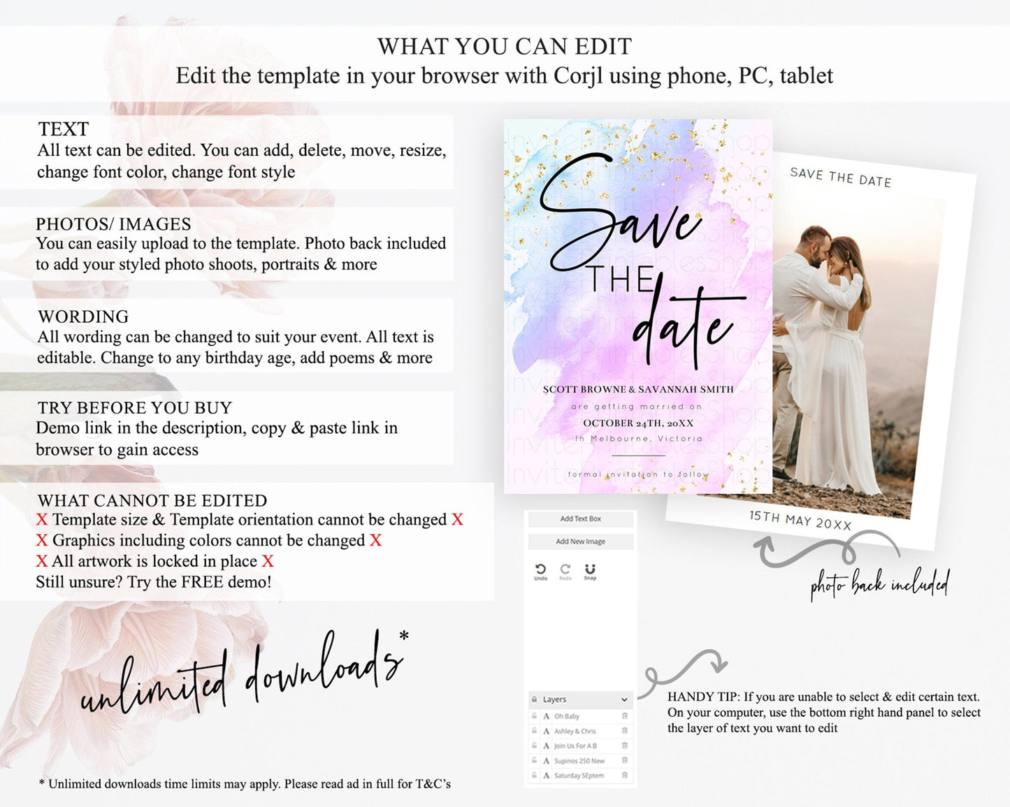 Purple Watercolor Save The Date Template Ombre Purple Watercolor Splash Party 1st Birthday Baby Shower Wedding Baptism Bridal Shower D10169
