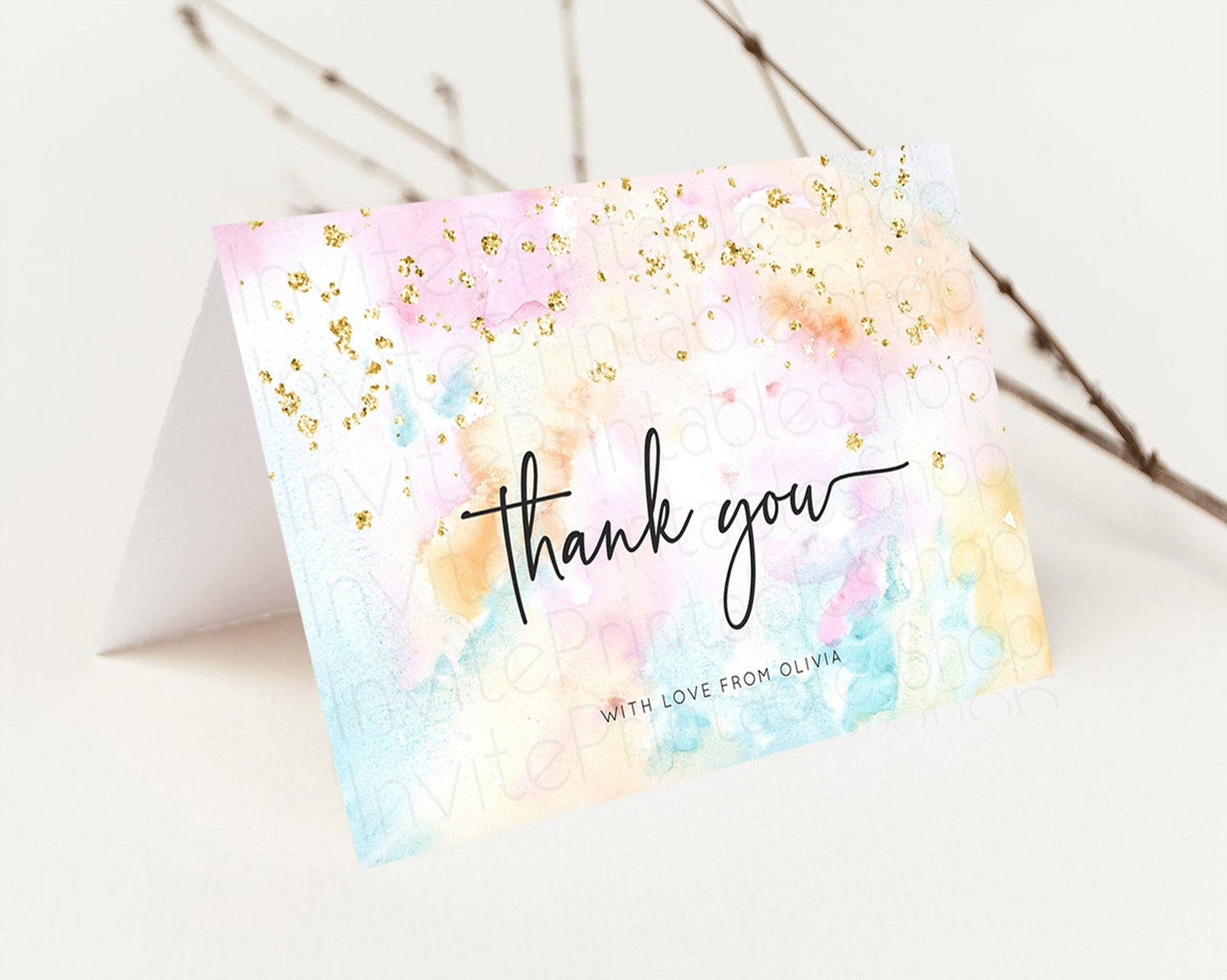 Pastel Thank You Rainbow Thank You Card Colorful Pastel Birthday Thank You Card Confetti Watercolor Pastel Teacher Thank You Cards D10548