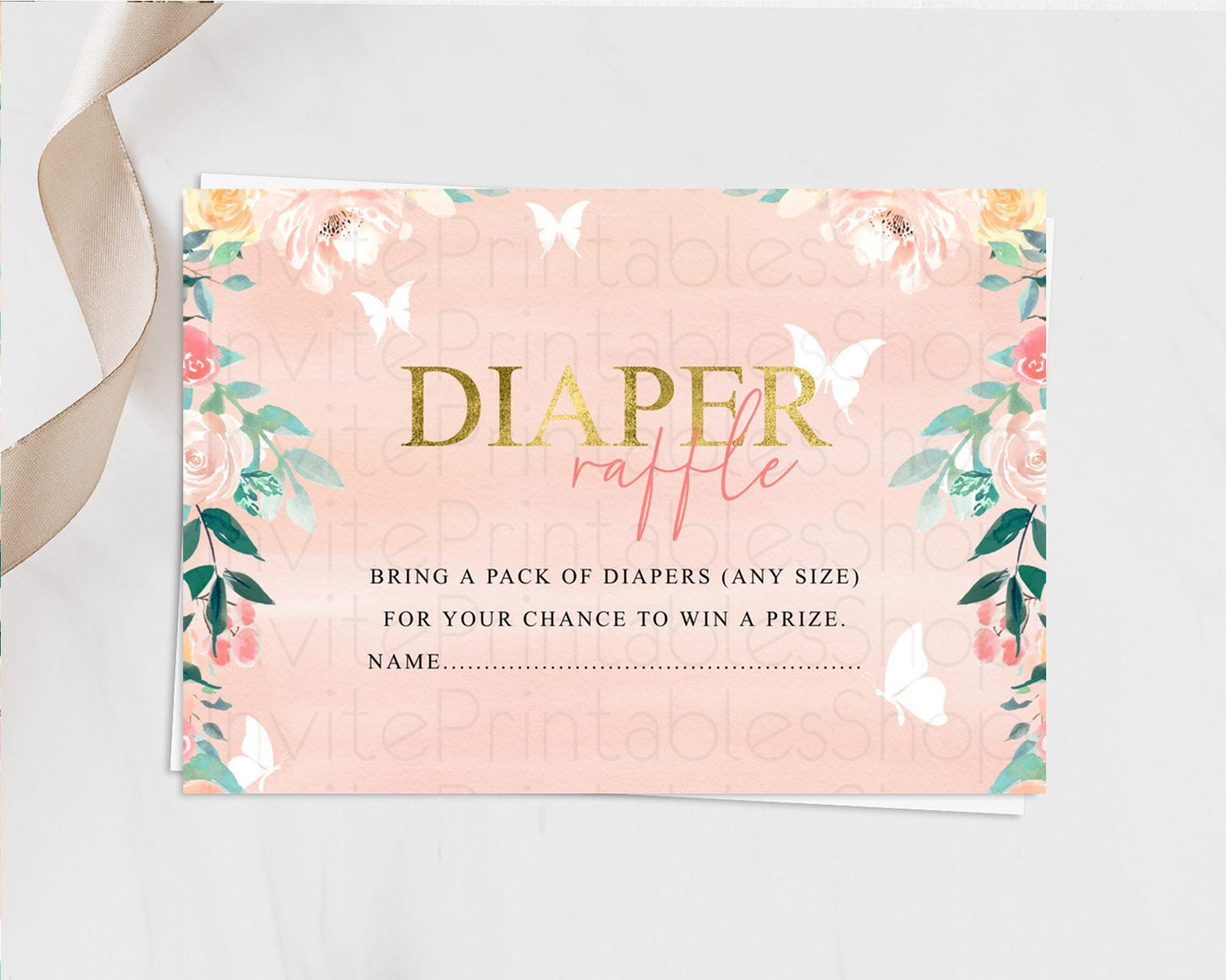 Secret Garden Diaper Raffle Card Boho Wildflower Diaper Raffle Insert Pastel Flower Garden Baby Shower Card Flower Raffle Game D10245