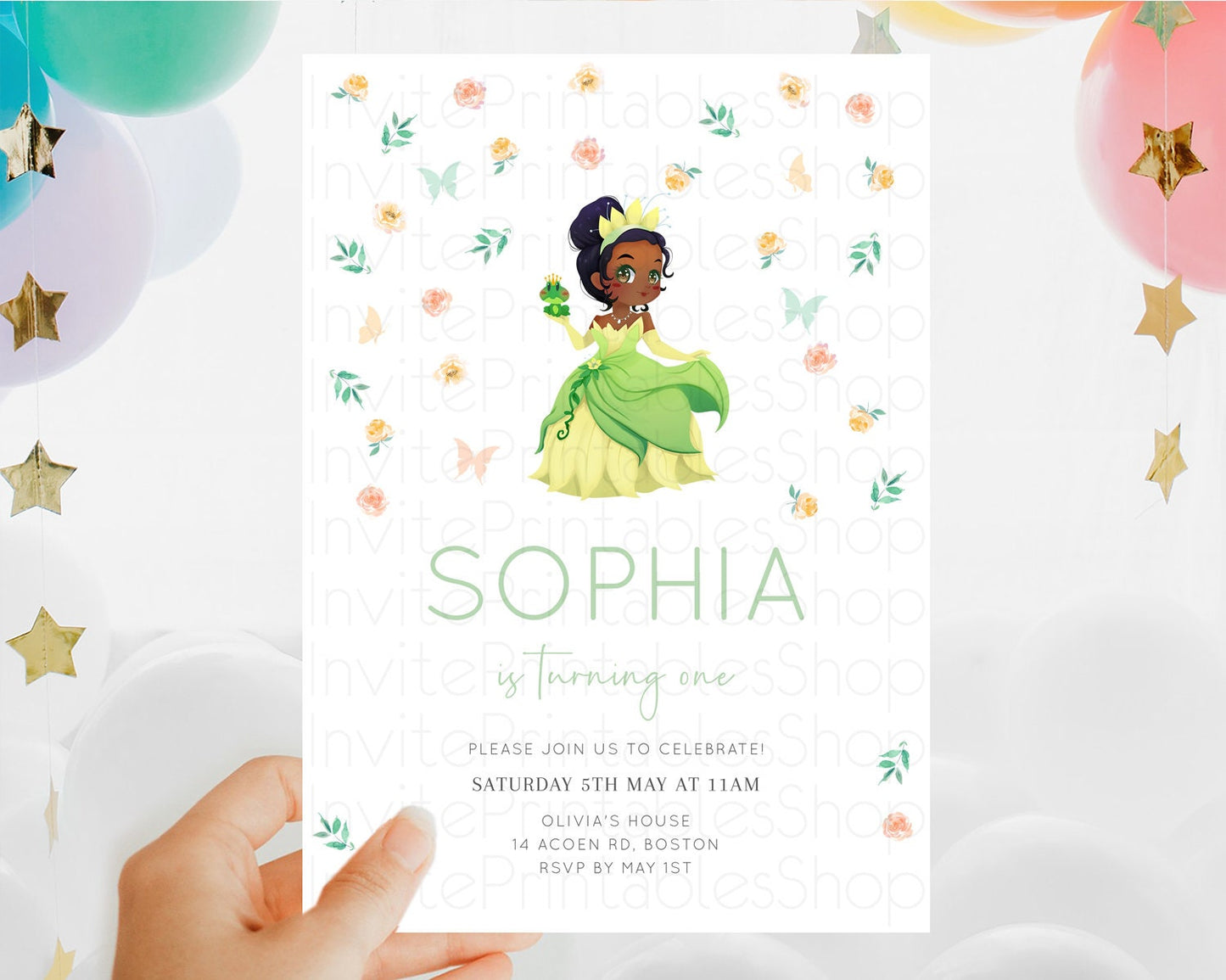Princess Birthday Invitation Castle Invitation Royal Birthday Fairy Tale Enchanted Castle Pastel Floral Garden 1st First Birthday D10358