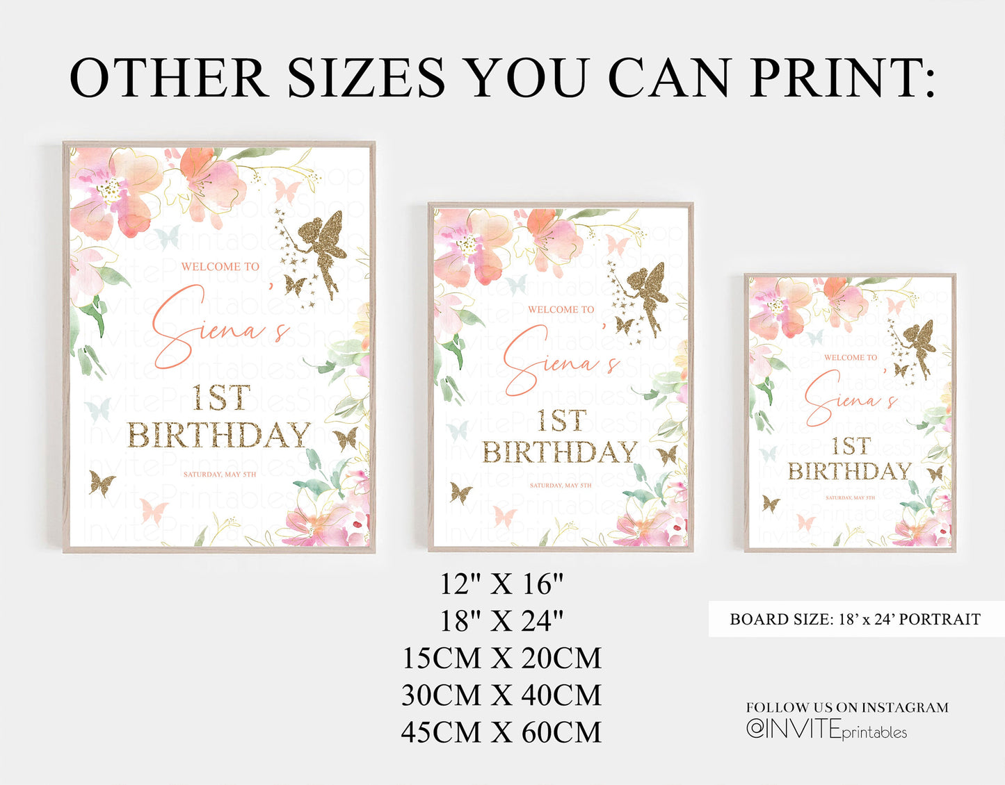 Fairy Floral Birthday Board Pastel Watercolor Welcome Sign Enchanted Garden Welcome Poster 1st Birthday Flower Sign Pink Floral Glitter 91