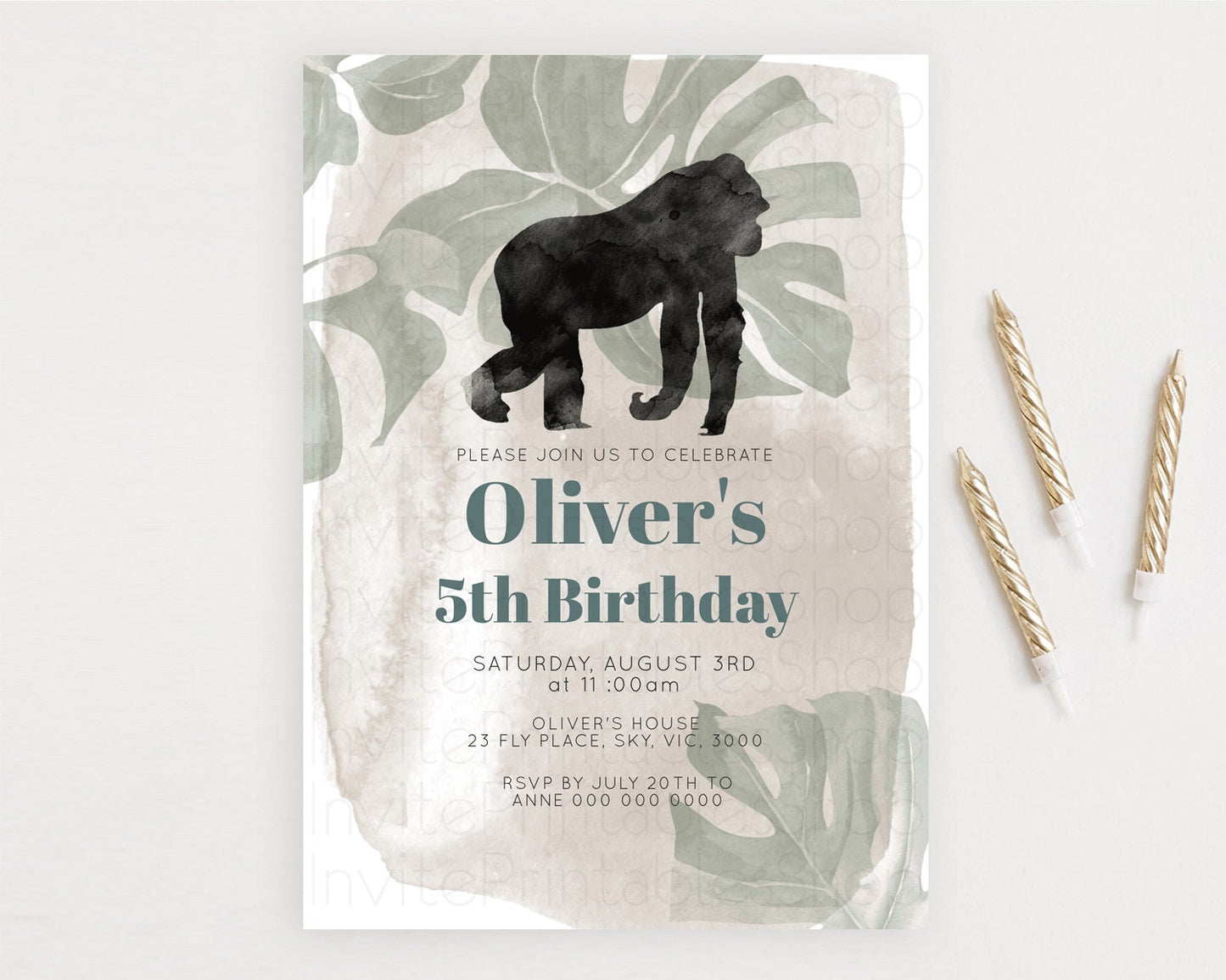 Gorilla Birthday Invitation Gorilla Invitation Gorilla Birthday Jungle Gorilla Party Jungle Adventure Zoo Party Animals Two Wild ONE D10379