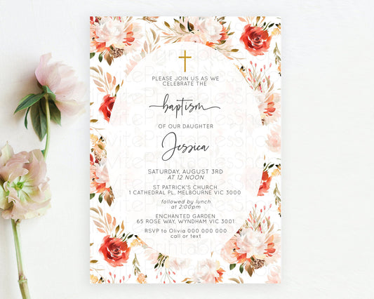 Editable Secret Garden Baptism Invitation Wildflower Baptism Birthday Invite