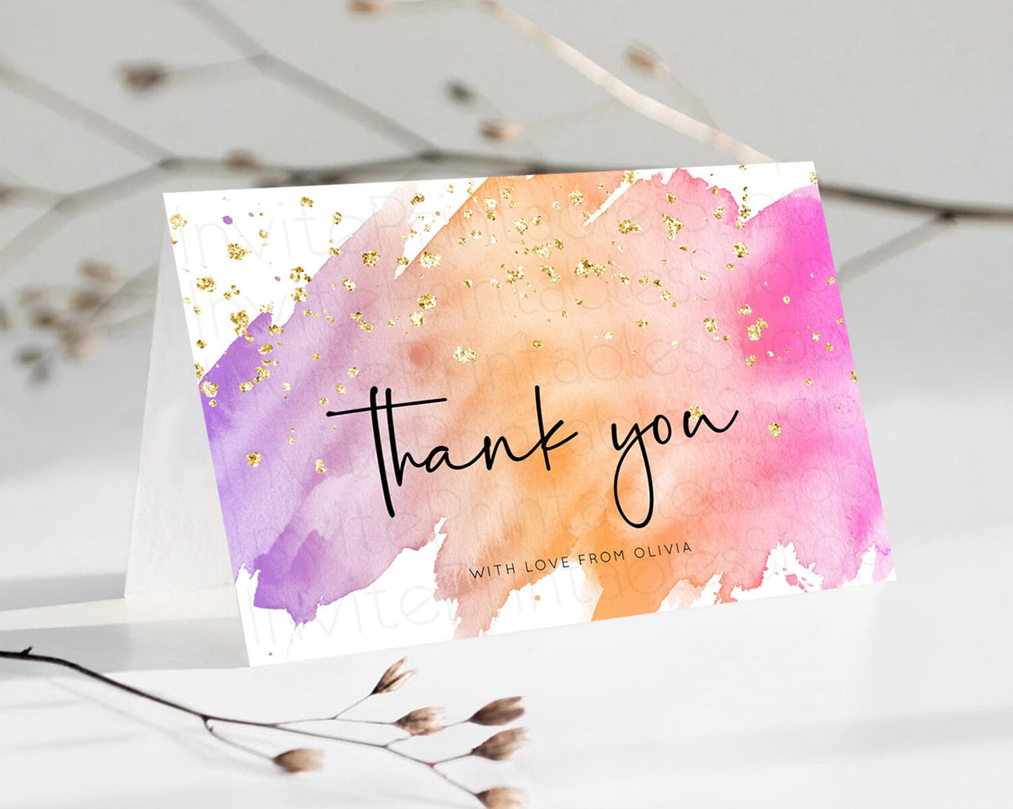 Pastel Thank You Rainbow Thank You Card Colorful Pastel Birthday Thank You Card Confetti Watercolor Pastel Teacher Thank You Cards D10488