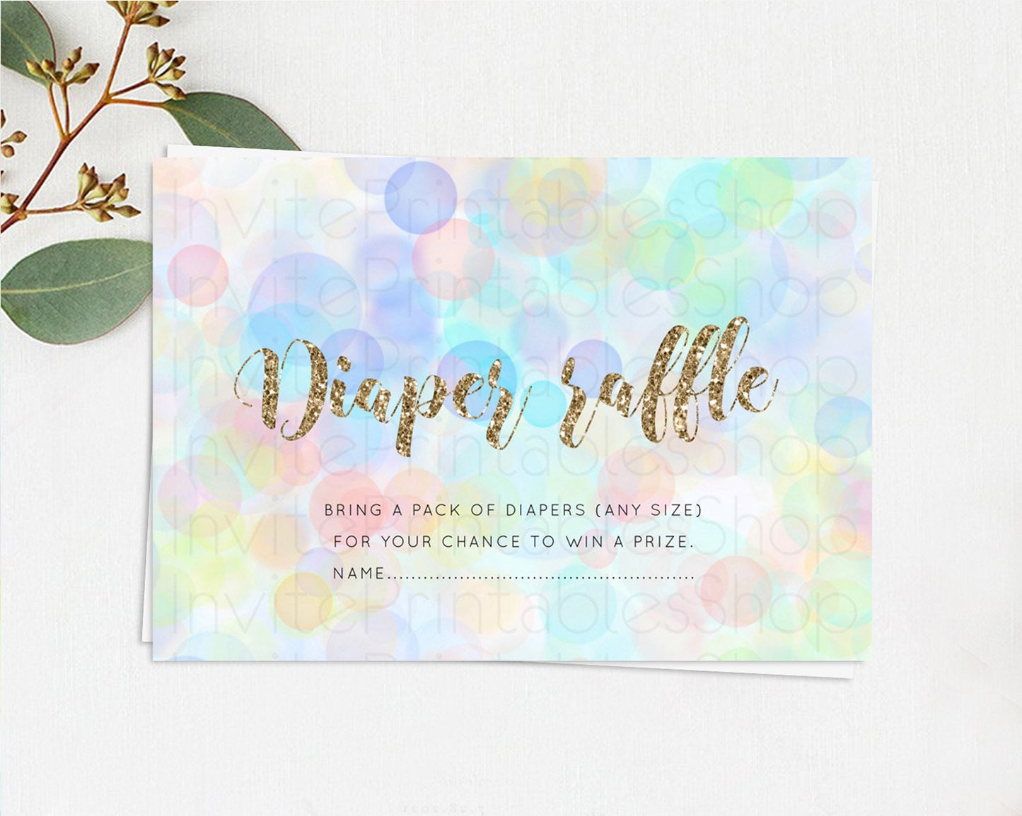 Pastel Diaper Raffle Card Bubble Bath Baby Shower Diapers Insert Rainbow Diaper Ticket Pastel Bubbles Colorful Confetti Raffle Game D10447