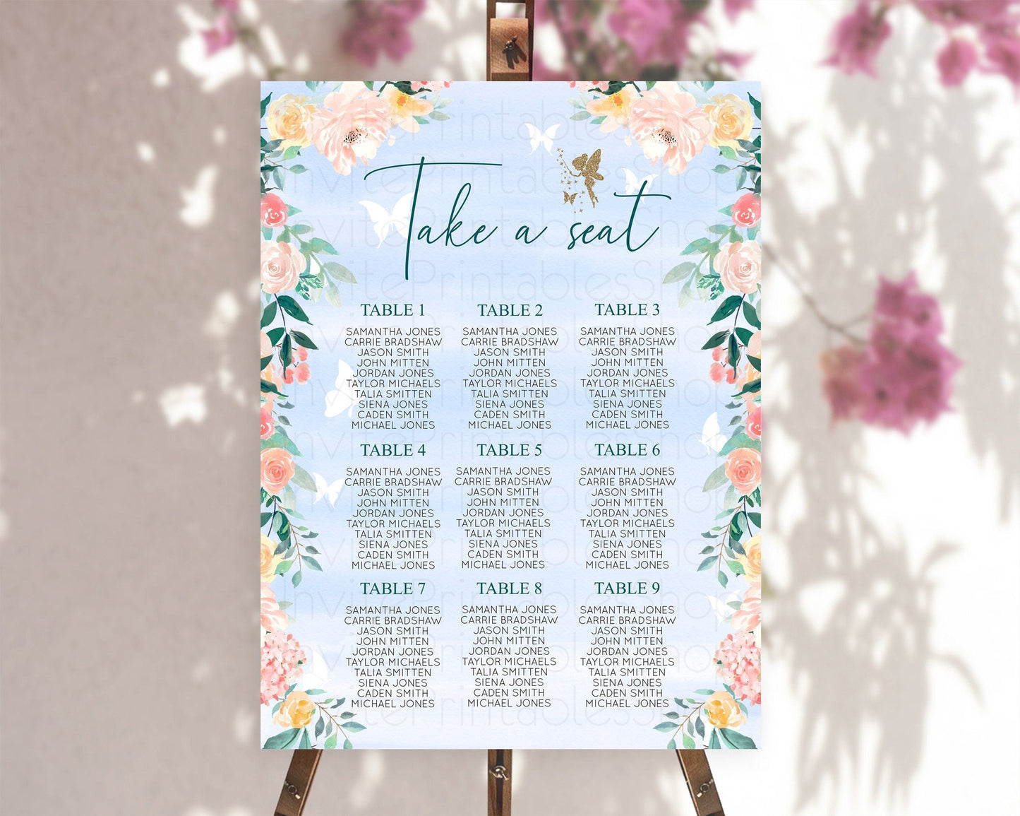 Fairy Seating Chart Pastel Fairy Seating Chart Fairy Tea Party Fairy Garden Seating Sign Enchanted Garden Floral Butterfly Decor D10794