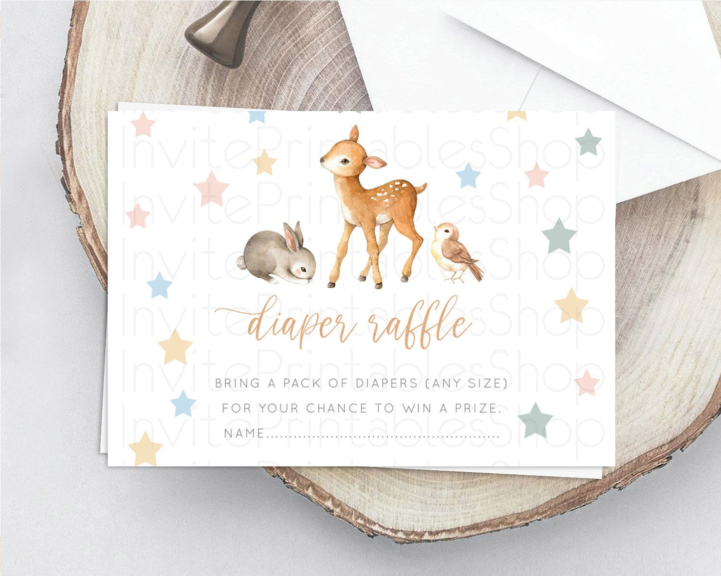 Fawn Diaper Raffle Card Deer Diaper Insert Floral Deer Diaper Ticket Enchanted Forest Butterfly Pastel Baby Shower Raffle Game D10918