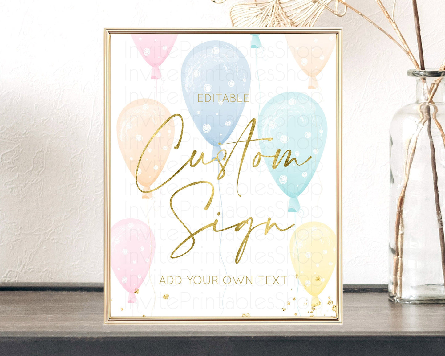 Pastel Balloons Sign Template Rainbow Confetti Balloon Party Colorful Balloon Table Sign Decor 8x10 Birthday Baby Shower Baptism D10182