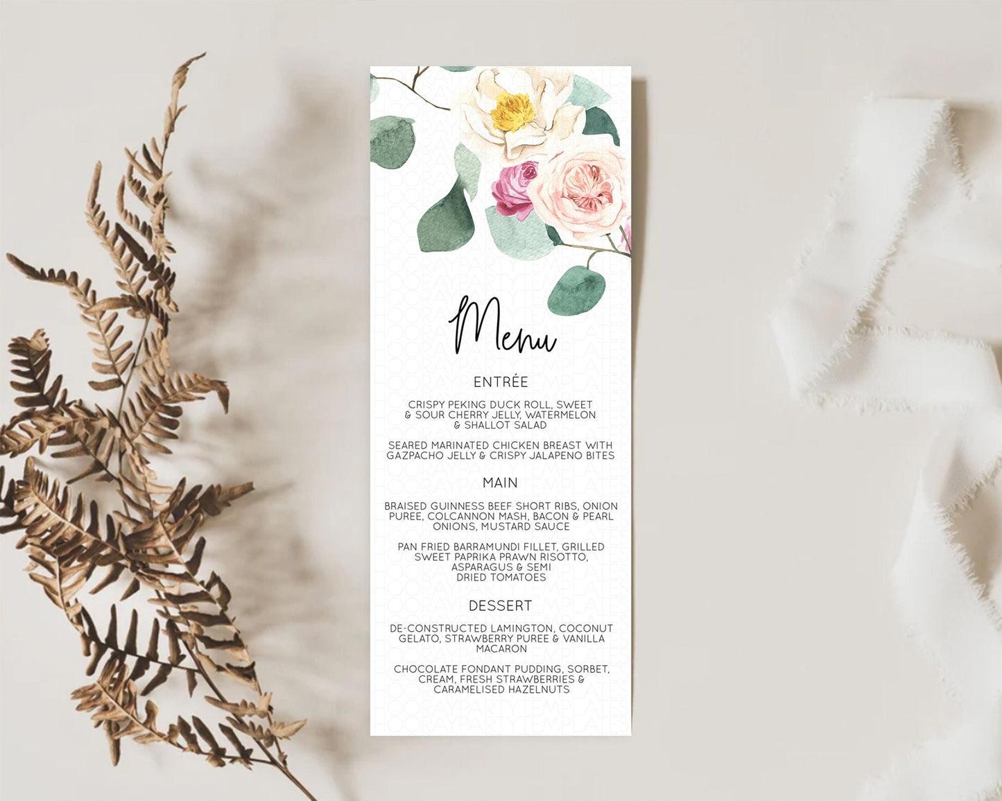 Secret Garden Menu Wildflower Menu Template Pastel Flower Garden Table Decor Boho Floral Dinner Dessert Floral Party Food Menu D11048