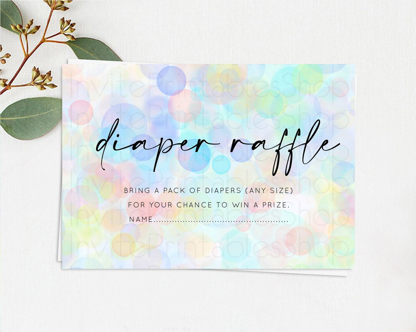 Pastel Diaper Raffle Card Bubble Bath Baby Shower Diapers Insert Rainbow Diaper Ticket Pastel Bubbles Colorful Confetti Raffle Game D10446