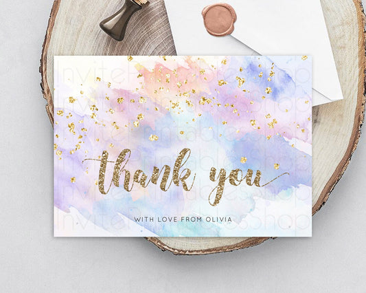 Pastel Thank You Rainbow Thank You Card Colorful Pastel Birthday Thank You Card Confetti Watercolor Pastel Teacher Thank You Cards D10583