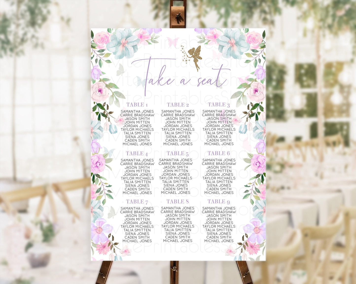 Fairy Seating Chart Pastel Fairy Seating Chart Fairy Tea Party Fairy Garden Seating Sign Enchanted Garden Floral Butterfly Decor D10475