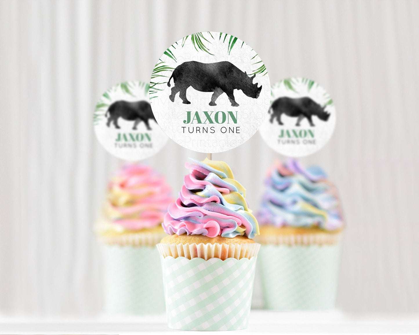 Rhino Cupcake Toppers Rhino Cupcake Rhino Take A Cupcake Toppers Rhino Safari Adventure Decor Zoo Party Rhino Palm Leaf Decor D10843