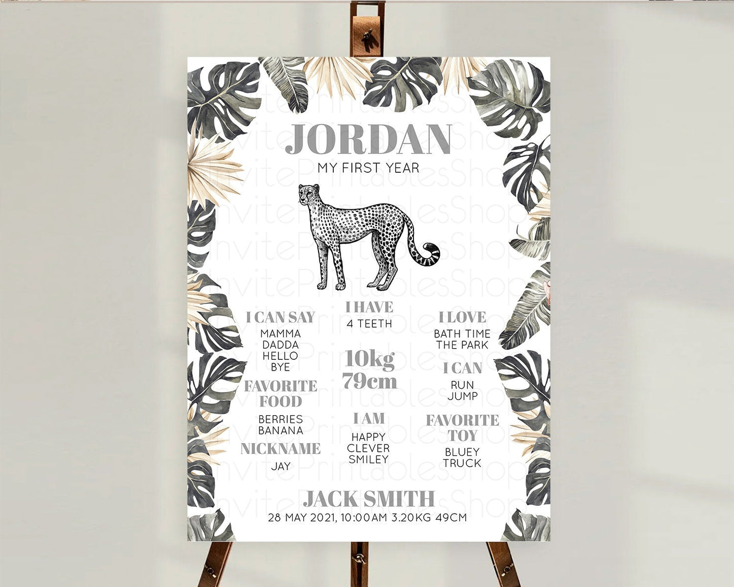 Editable Cheetah First Birthday Milestone Board Cheetah Milestone Poster Che
