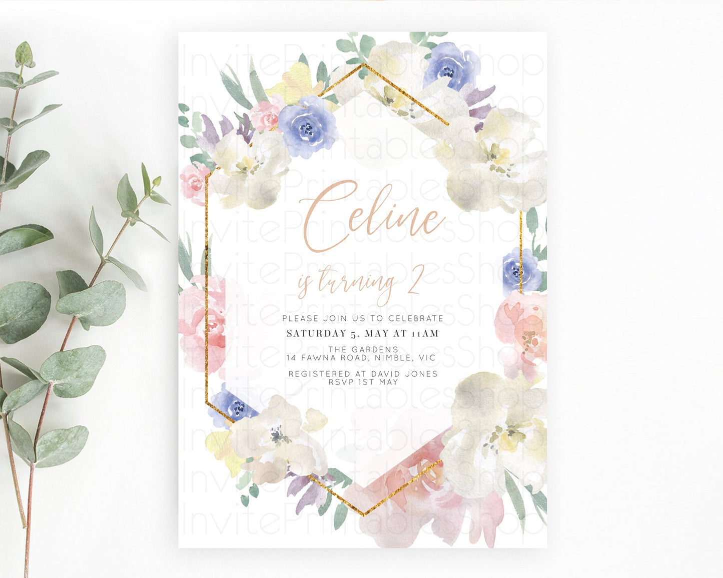 Secret Garden Invitation Wildflower Birthday Invitation Pastel Flowers Invite Enchanted Garden Boho Floral 3rd 2nd First Birthday D10254