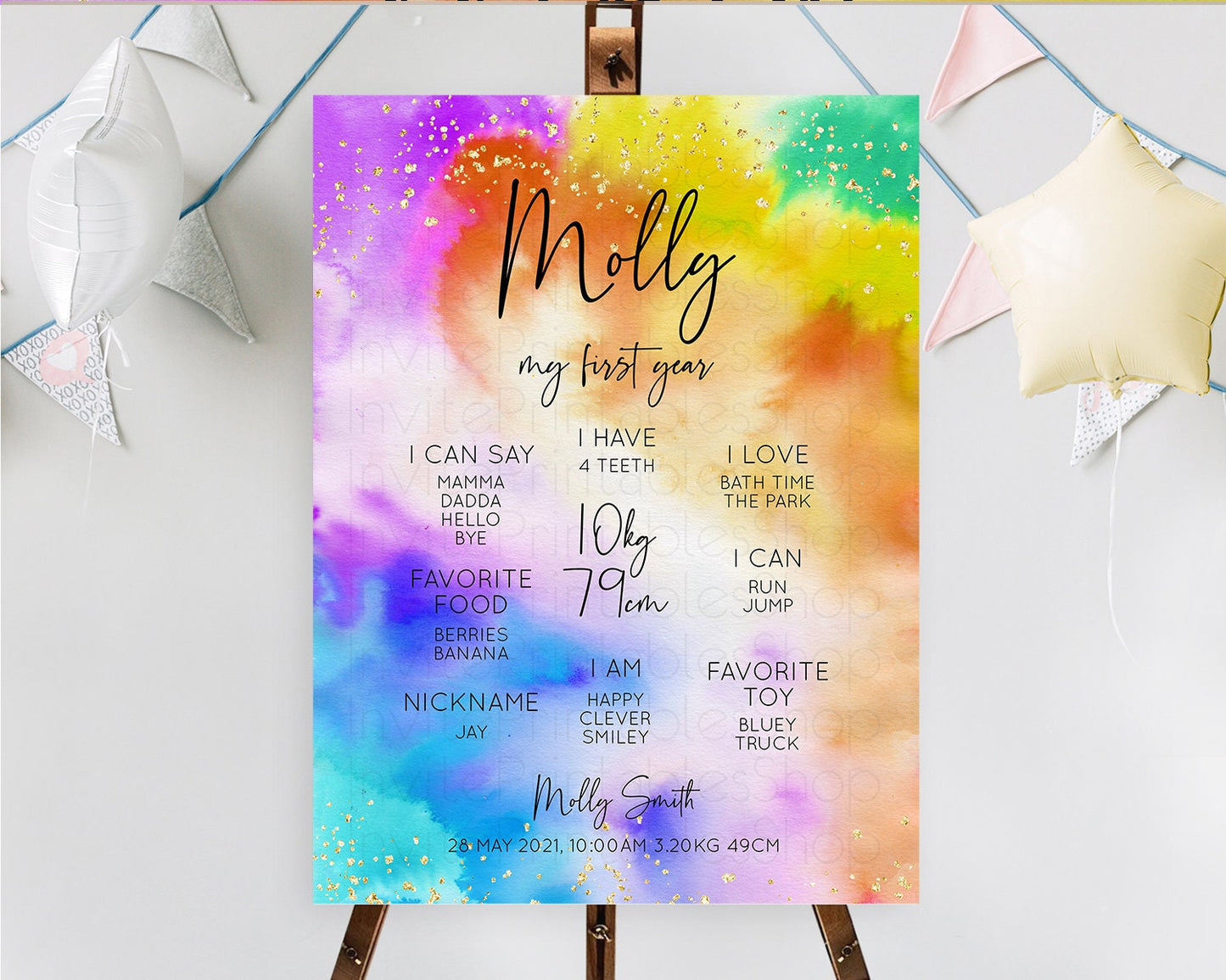 Tie Dye Milestone Board Rainbow First Birthday Milestone Poster Pastel Milestone Colorful Milestone Board Pastel Rainbow Birthday D10530