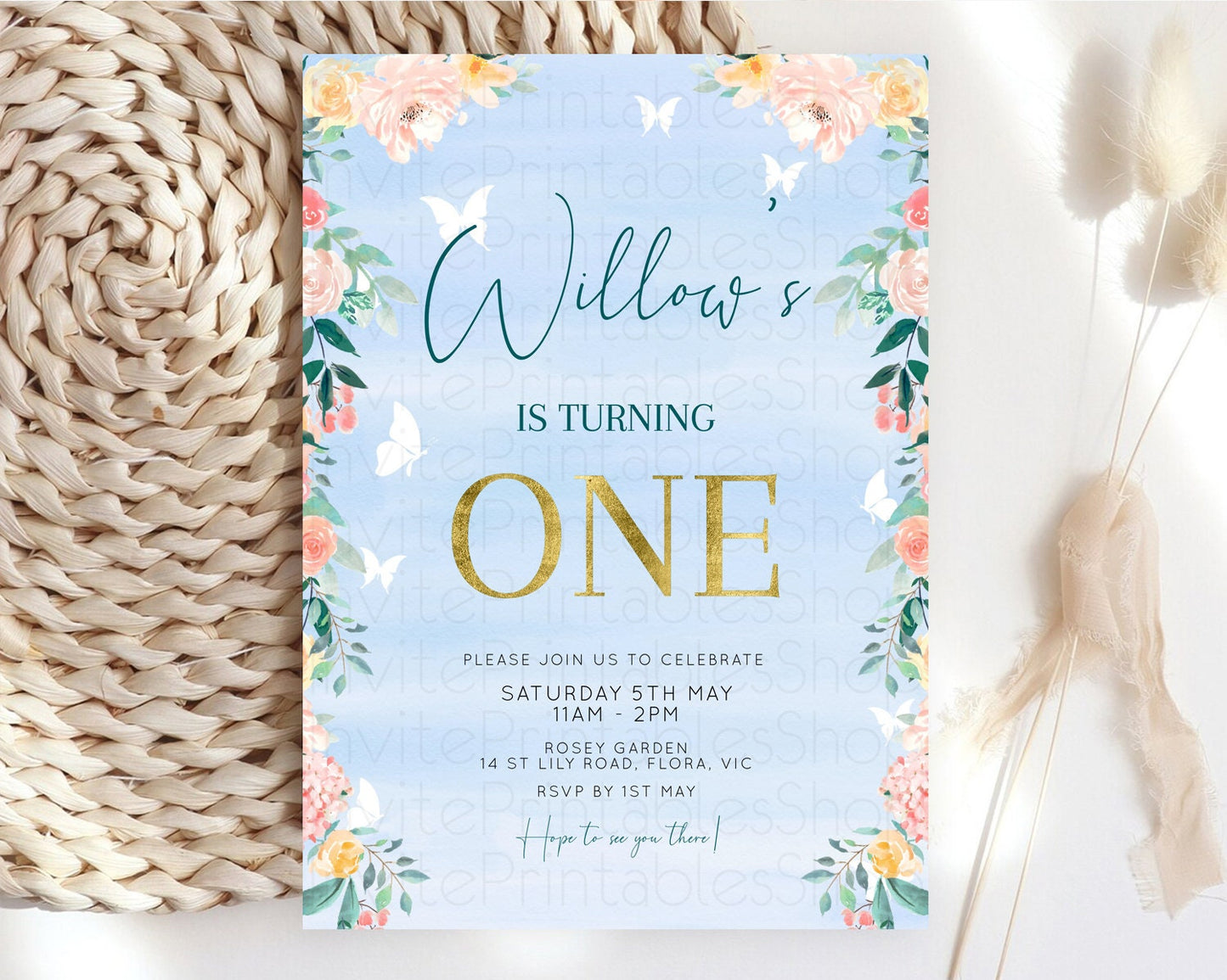 Secret Garden Invitation Wildflower Birthday Invitation Pastel Flowers Invite Enchanted Garden Boho Floral 3rd 2nd First Birthday D10337