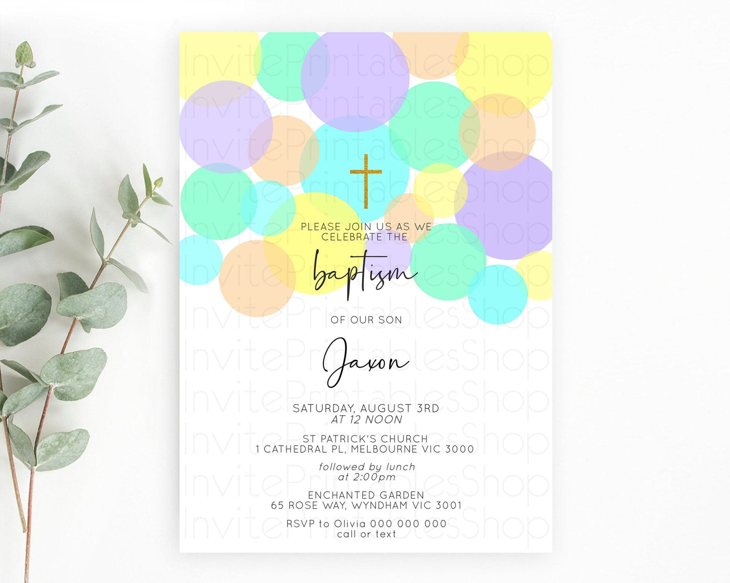 Pastel Baptism Invitation Pastel Confetti Baptism 1st Birthday Invitation Colorful Rainbow Confetti Bubbles Christening Invitation D10412