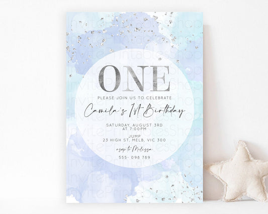Editable Rainbow Birthday Invitation Colorful Pastel Watercolor Silver Glitt